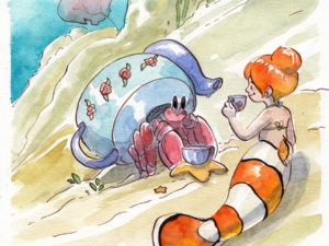 aquarelle sirene poisson clown