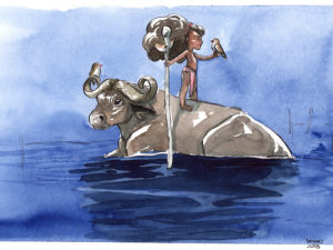 enfant et buffle africain