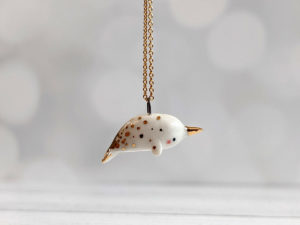 porcelain narwhal pendant with gold