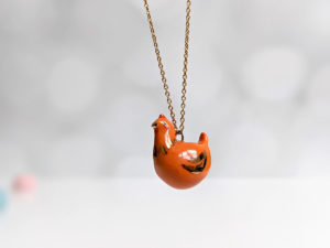 red hen chicken pendant porcelain
