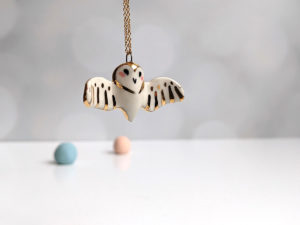 gold porcelain barn owl pendant