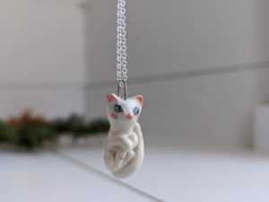 white cat porcelain pendant
